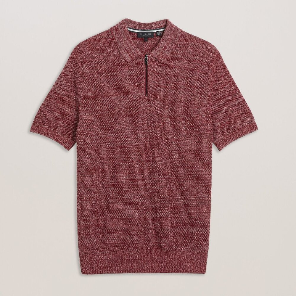 Ted Baker Men's Large (4) Short Sleeve 1/4 Zip Red Knit Polo Shirt-New with Tags